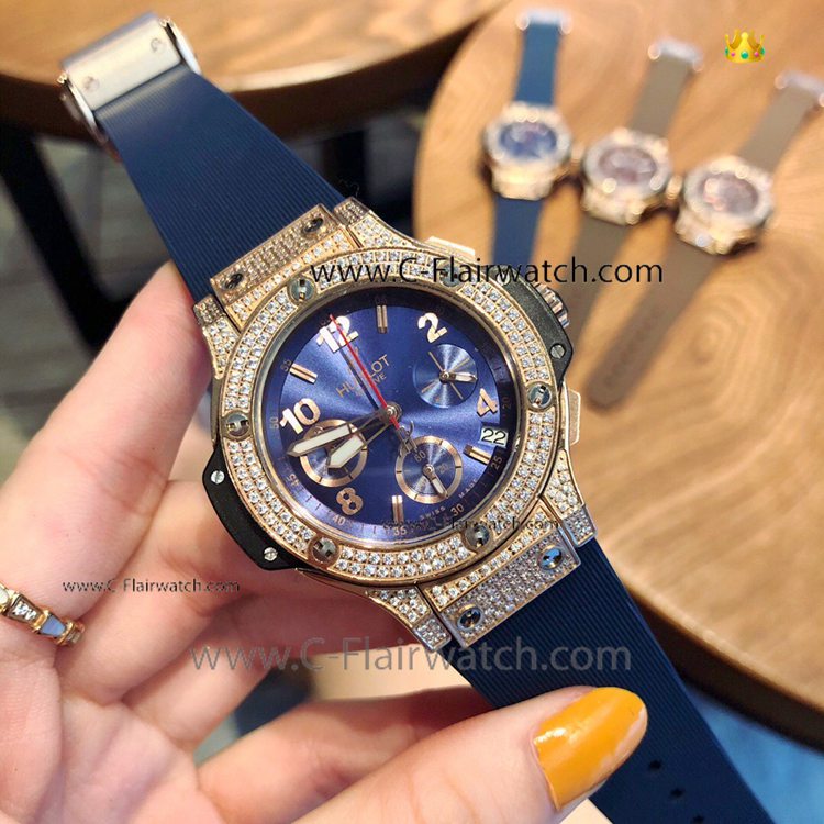 Copy Hublot Big Bang Tutti Frutti Watch Rose Gold Blue Dial